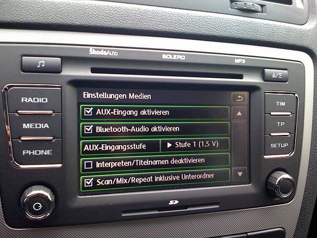 Display <br />Bolero/Setup/Medien/Bluetooth Audio